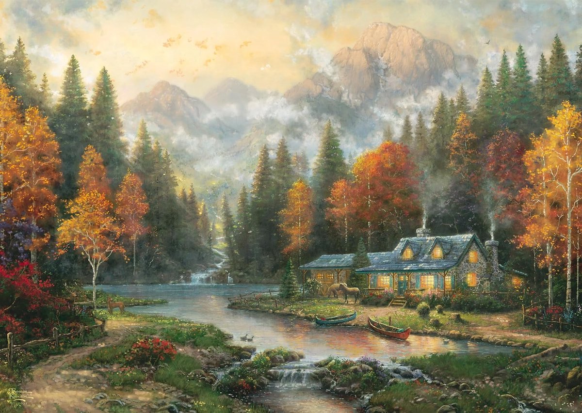Spiele 58784 Thomas Kinkade, Evening at Autumn Lake, puzzel met 1000 stukjes, kleurrijk