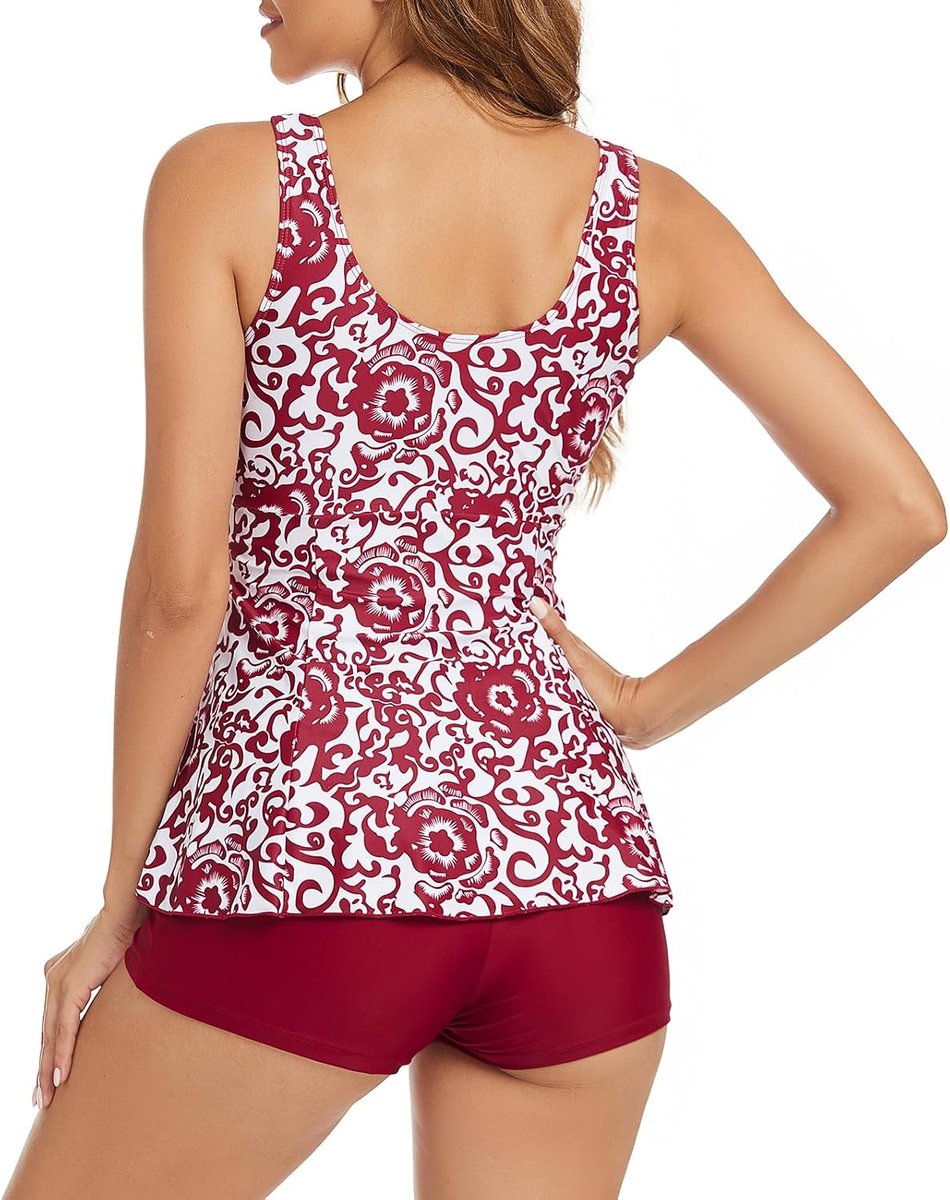 Sets voor dames, hoge taille, 2 stuks, tankini-badpak, zwempak, bedrukte top met boyshorts, badmode, badpak