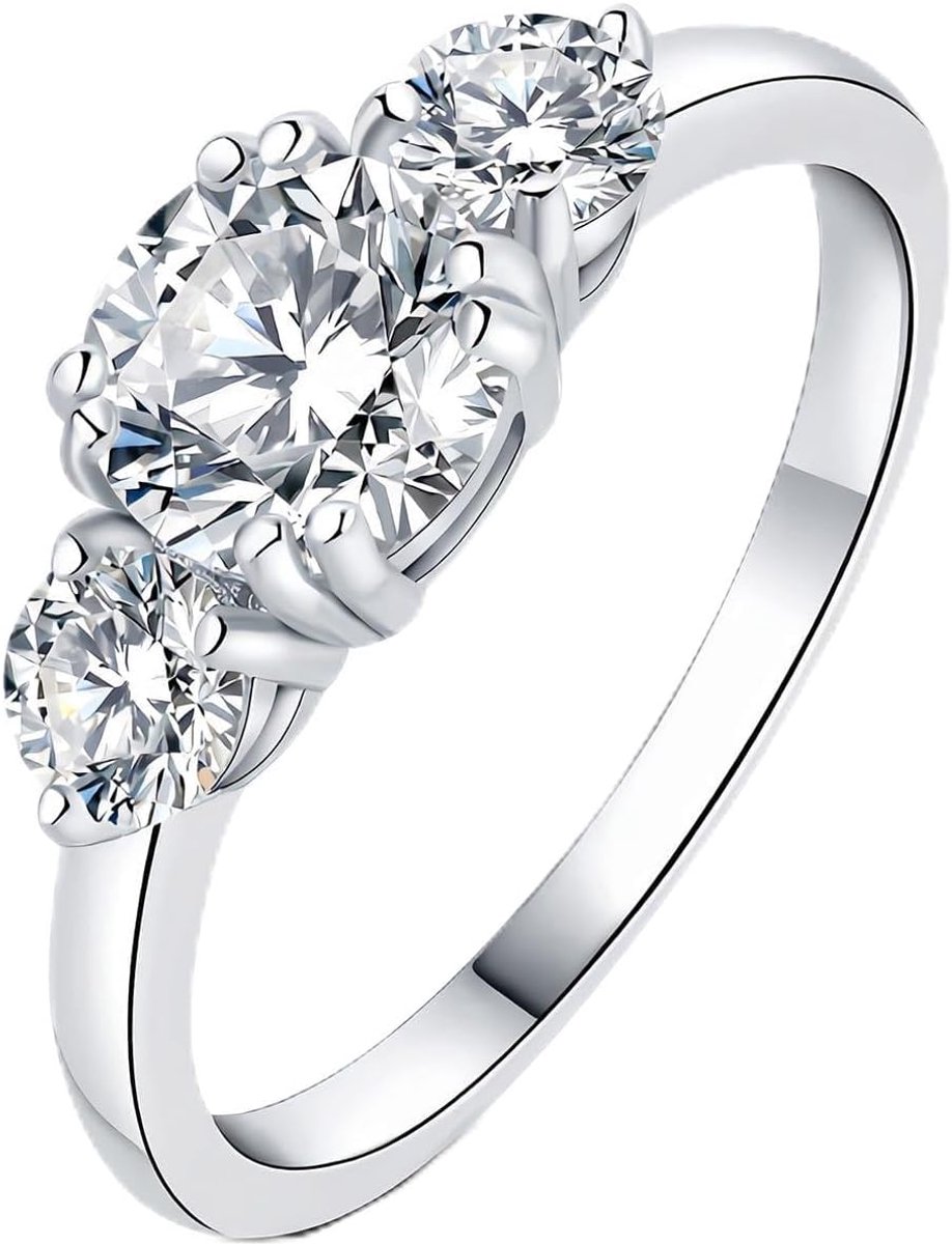 1ct klassieke ring met drie stenen voor dames, 14k witgoud verguld