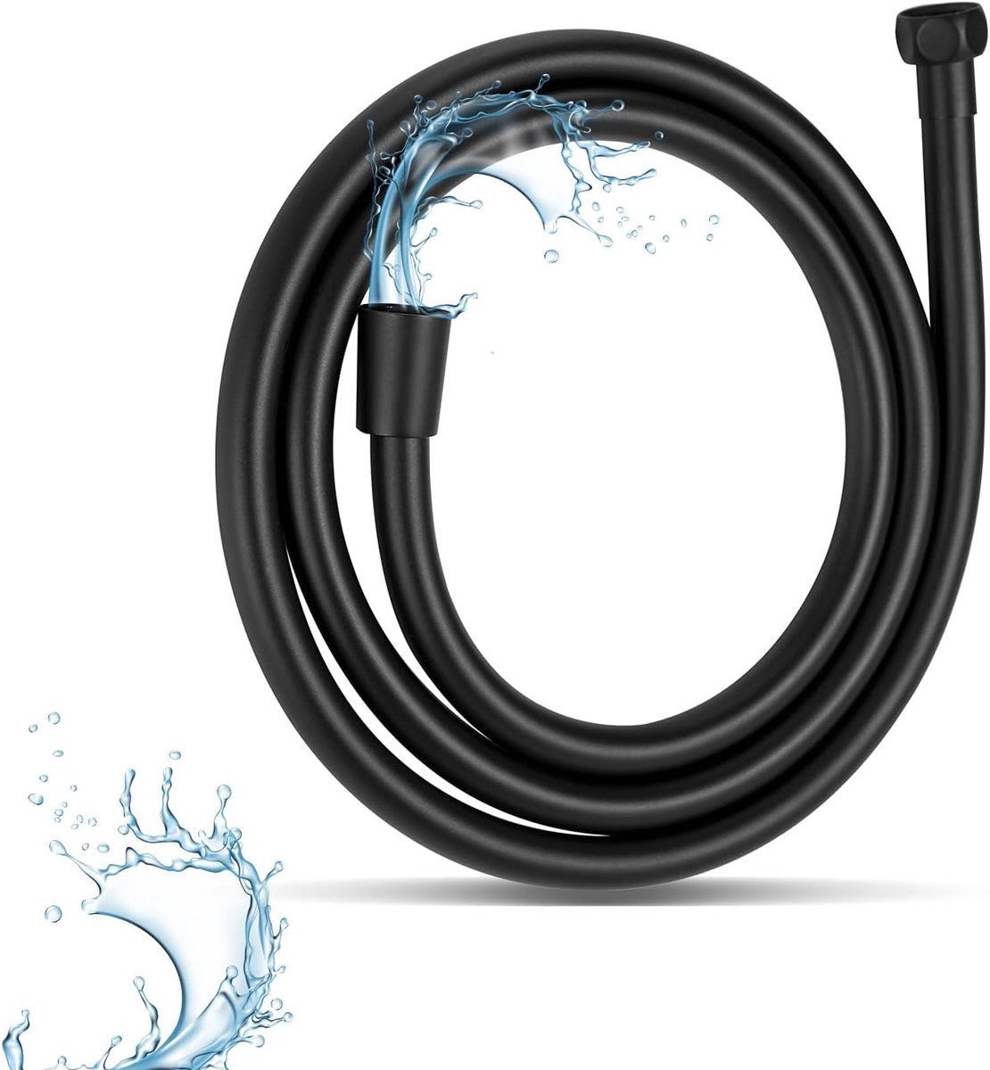 SnelShoppen - 2M/78 Inch Flexibele PVC Douche Slang, Universele Anti-Kink Hand Douche Slang met Messing Aansluiting, Lekvrij - Zwart