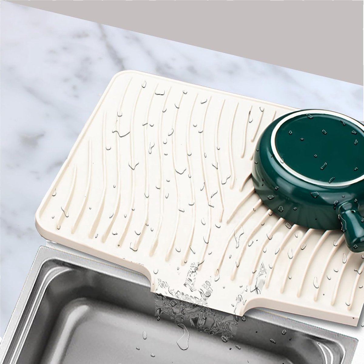 siliconen Afdruipmat voor Serviesgoed, Siliconen Afdruipmat voor Keukenwerkbladen Met Geïntegreerd Afdruiprooster, Antislip Droogmat 15,8'' x 13''