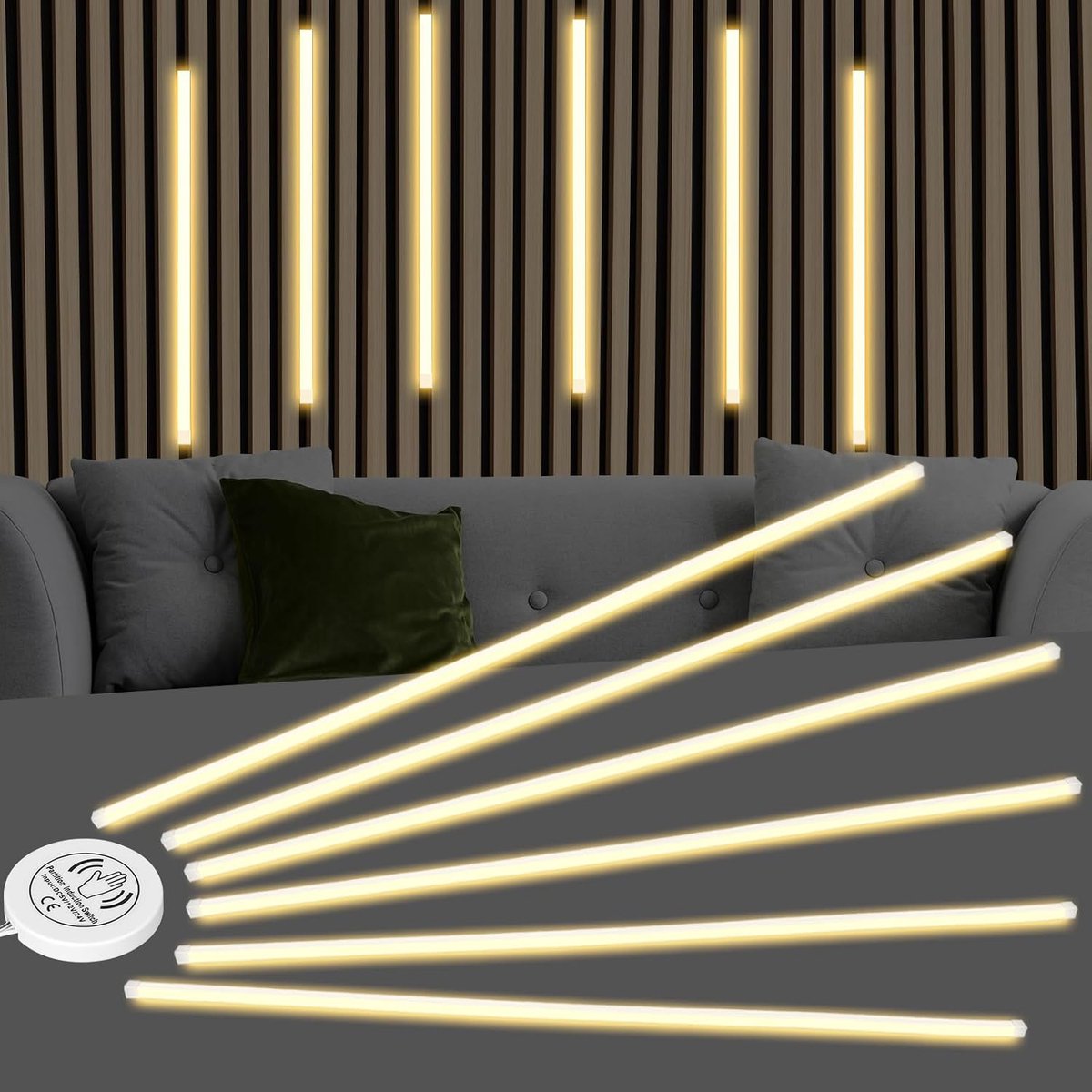 Led voor akoestische panelen, 6 x 90 cm, dimbare verlichting met aanraaksensor, ingebedde paneel, snijdbare ledstrip