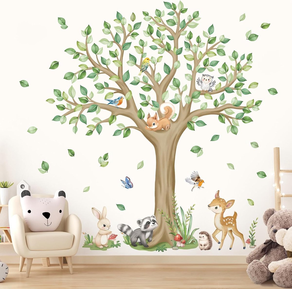 Muurstickers herten eekhoorn uil schil en stok muurkunst stickers