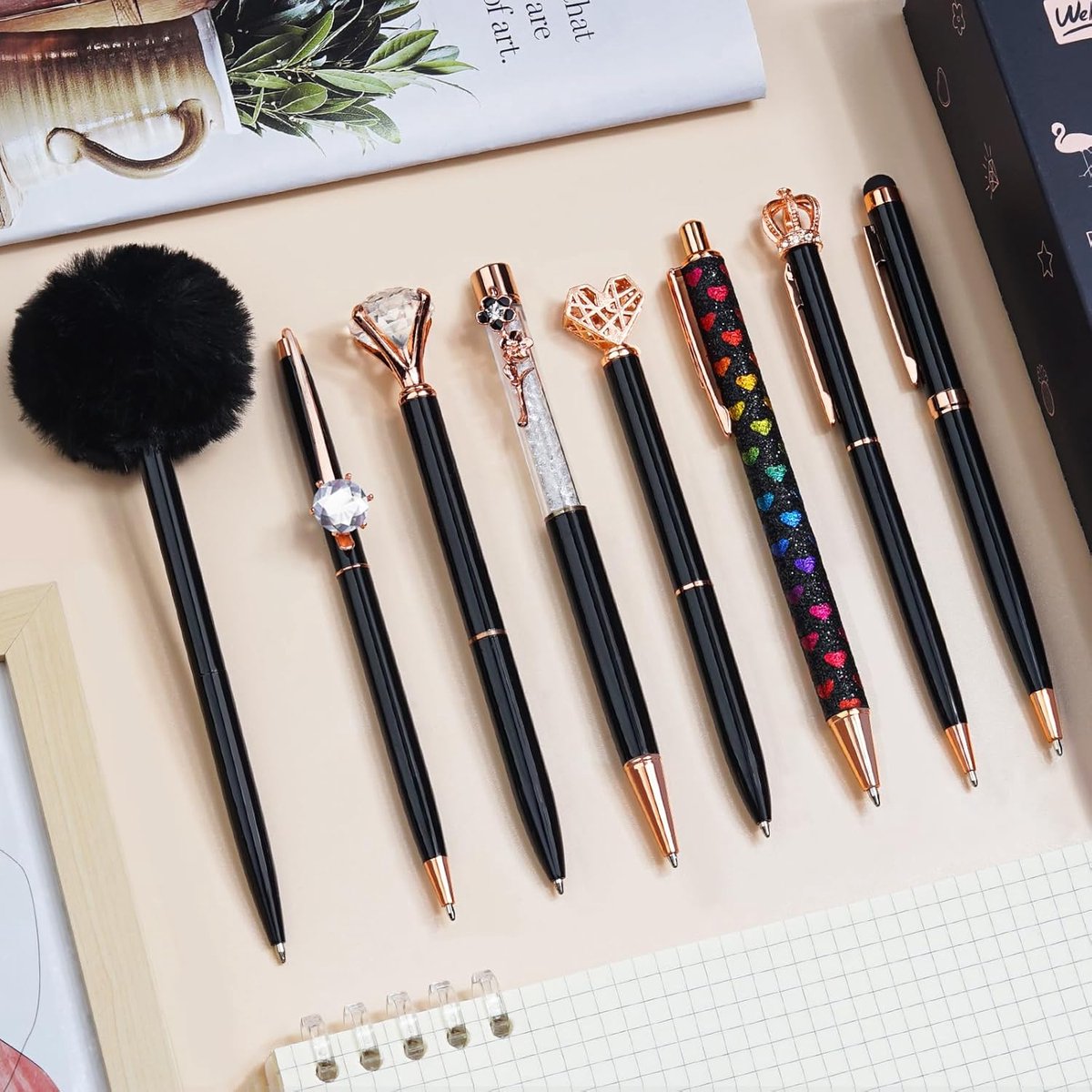 Balpennenset Metalen Kristal Diamantpen Glitterpen Voor Dagboekschrijven Pen Bling in Zwarte en Blauwe Inkt Mooie Schattige Pennen Luxe Pennen Zwart