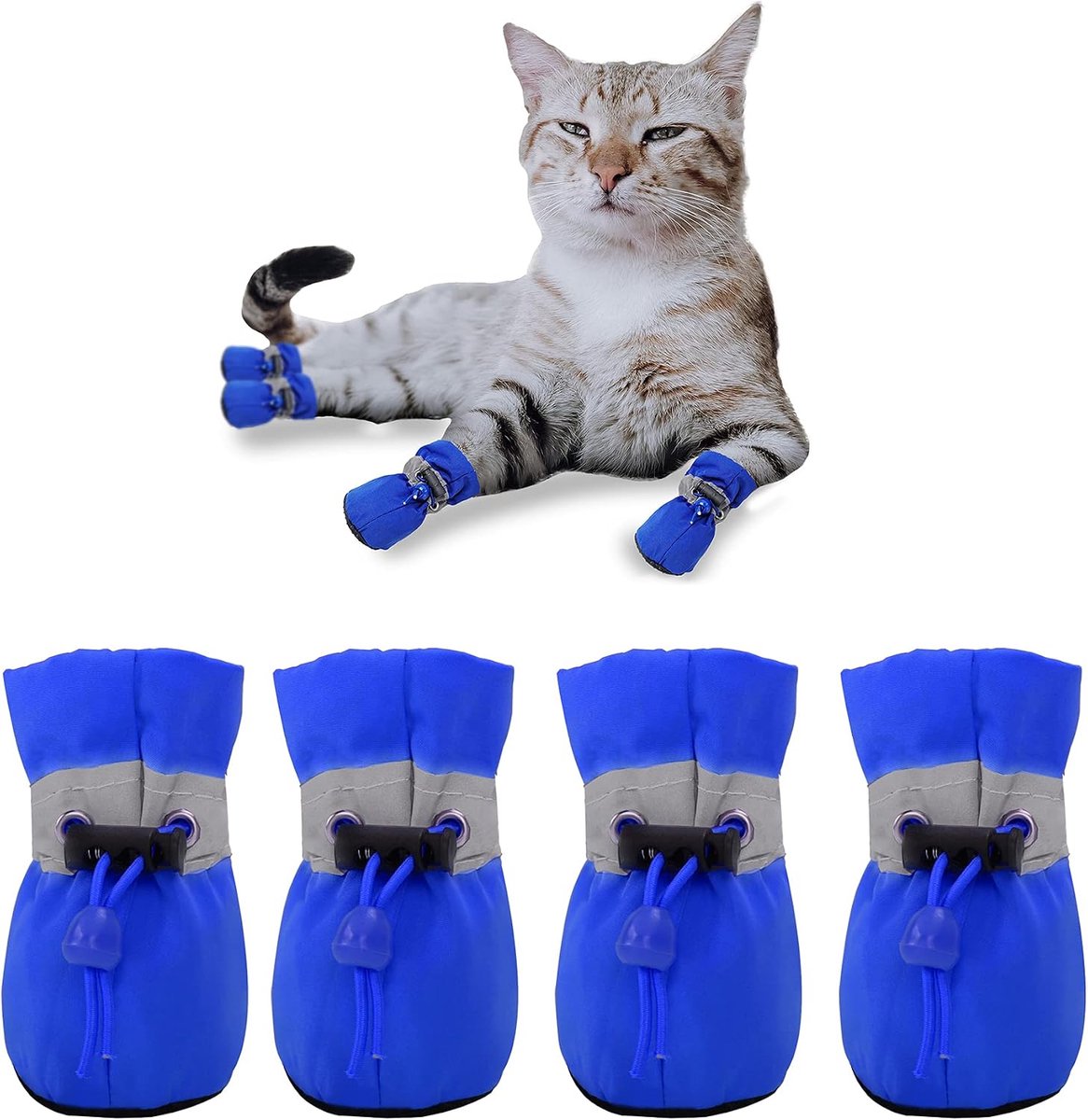 Schoenen, antislip hondenlaarzen pootbeschermer. Deze comfortabele hondenschoenen met zachte zolen zijn met reflecterende bandjes, voor kleine honden (4, blauw)