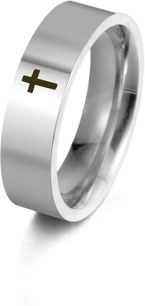 Kruis Ring Rvs Ring Christelijk Jezus Christus God Kruis Ring Gebed Sieraden voor Heren Dames Zilveren Kleur, Medium, N