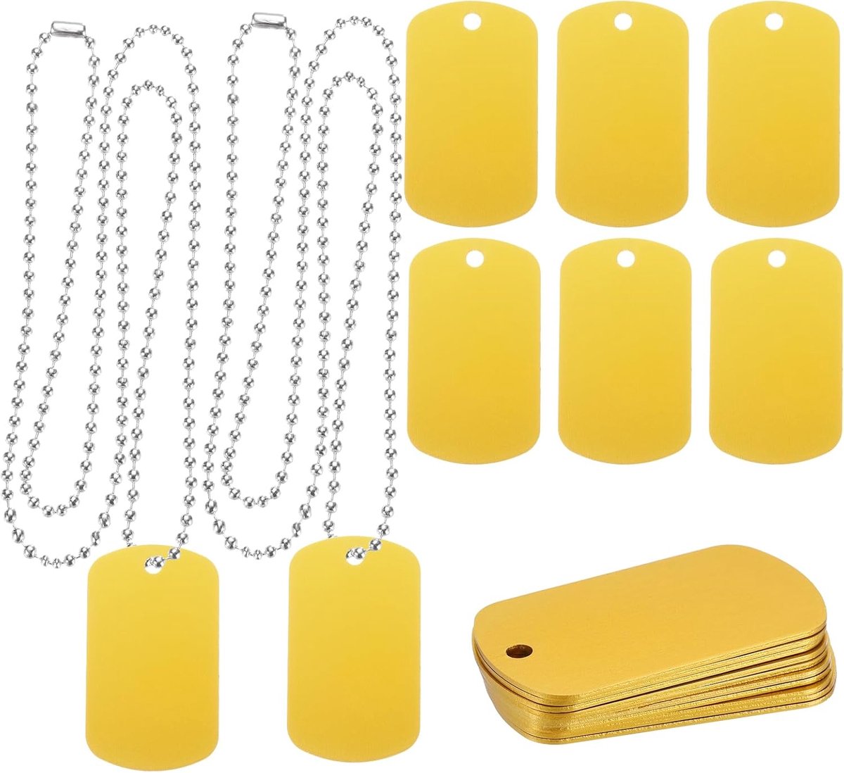 Metalen blanco labels reliëf, aluminium blanco tags, hond DIY graveren blanco tags met halsketting voor huisdieren hond ID-tags, hangerdecoratie, ambachtelijke tags set van 10 (geel)