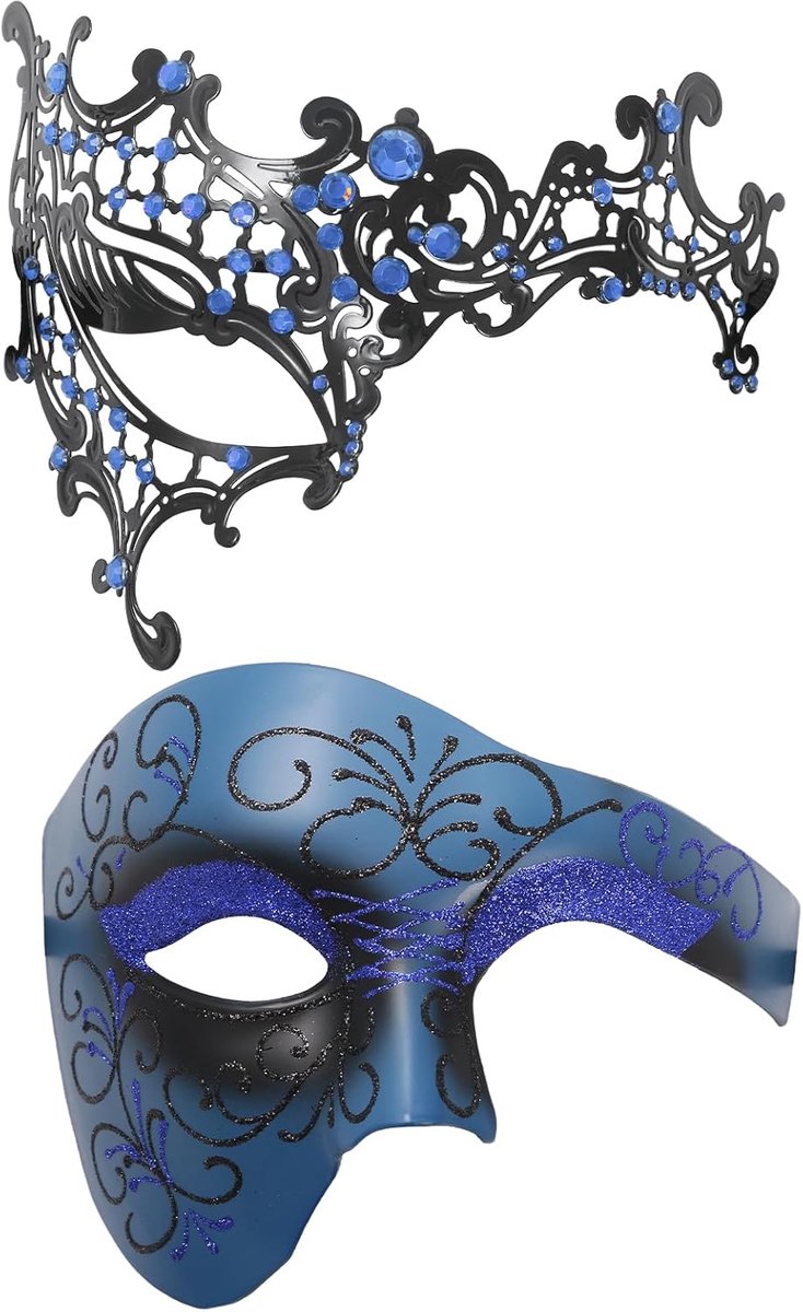 Set van 2 Venetiaans masker voor koppels: elegant zwart rood blauw maskerbal halfmasker oogmasker Phantom voor Valentijnsdag Halloween carnaval maskerade themafeest cosplay