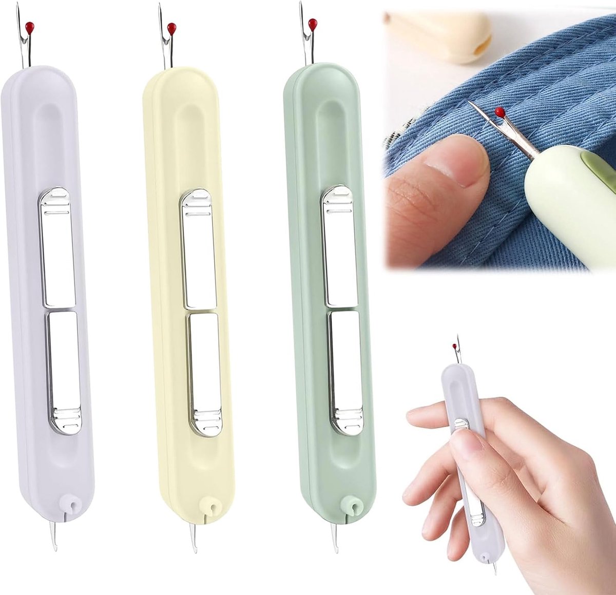 3 stuks 2-in-1 naaldinrijger en naadscheider, automatische inrijghulp met nauwkeurige naadverdeler, voor naaimachines, handnaaien, knutselen en doe-het-zelf (3 kleuren)