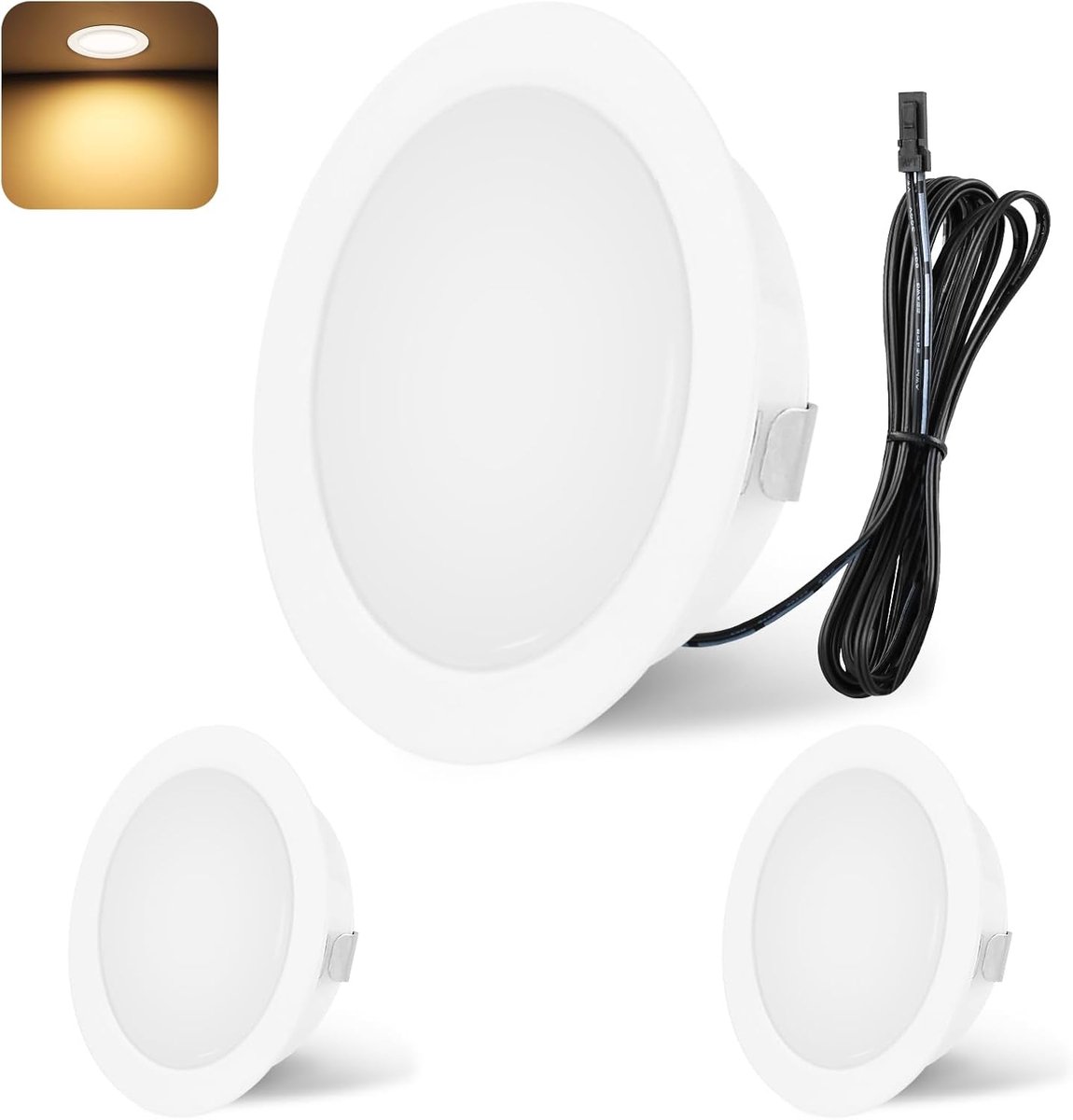 inbouwspot LED 12V 3000K warm wit LED spot dimbaar 3W LED inbouwspots 55-58mm gatmaat inbouwverlichting voor camper, keuken, kledingkast aluminium wit 3-delige set