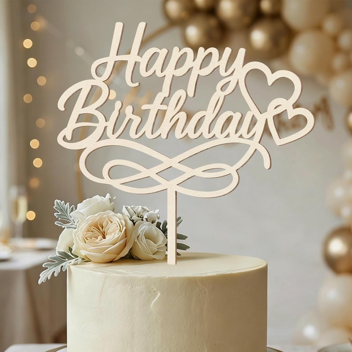 LOVE MOM Taartdecoratie verjaardag hout - Happy Birthday Cake Topper - Taartsteker voor verjaardagstaart