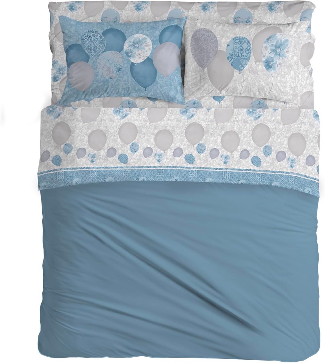 Beddengoed voor Franse Bed 120 x 200 cm - 100% Katoen - Ballonnen Luchtblauw - Luxueuze Slaapervaring - ShopVlot