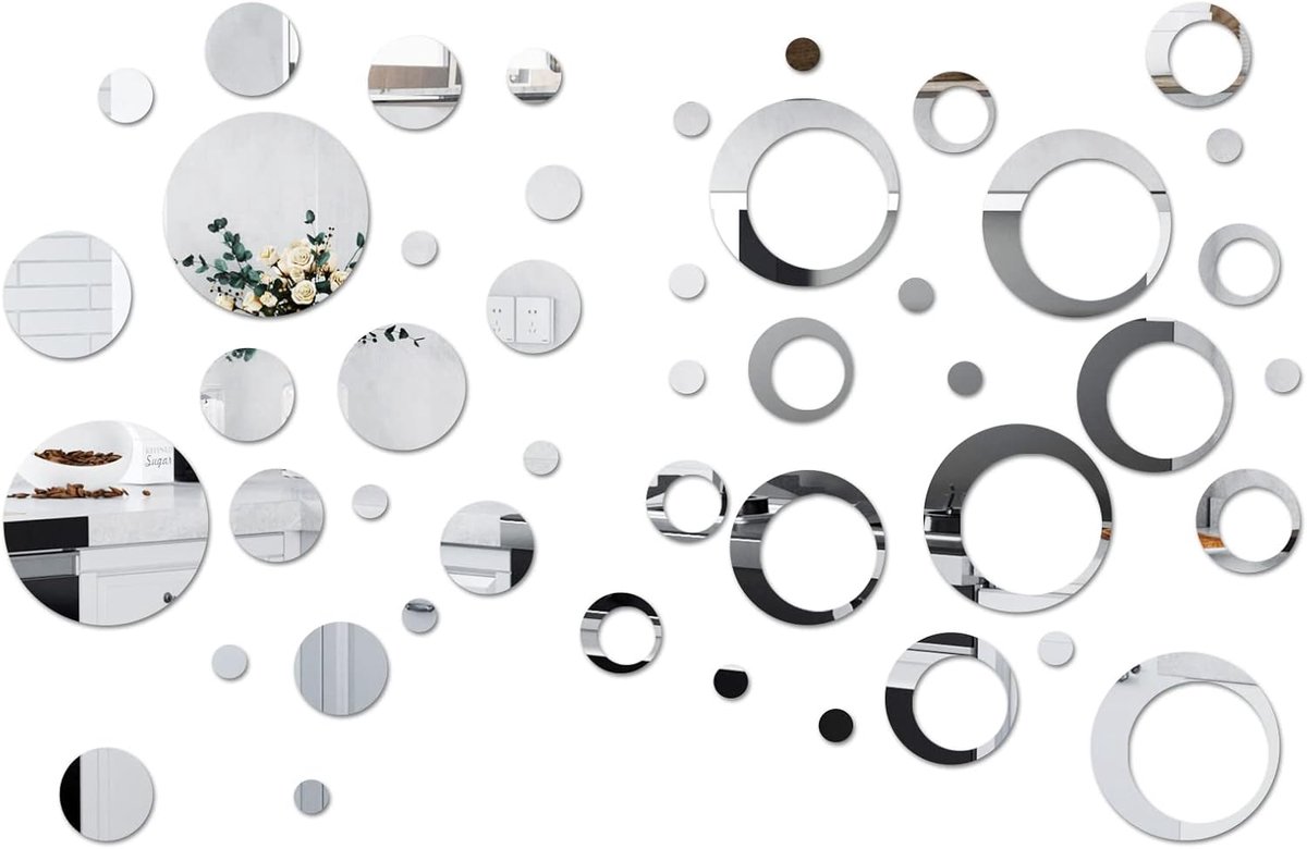 50 stuks rond spiegels Wandsticker Zelf -adhesieve, ronde stippen spiegel oppervlakte oppervlakte wandstickers zelf -adhesieve acryl niveau decoratieve spiegels voor woonkamer wanddecoratie sp