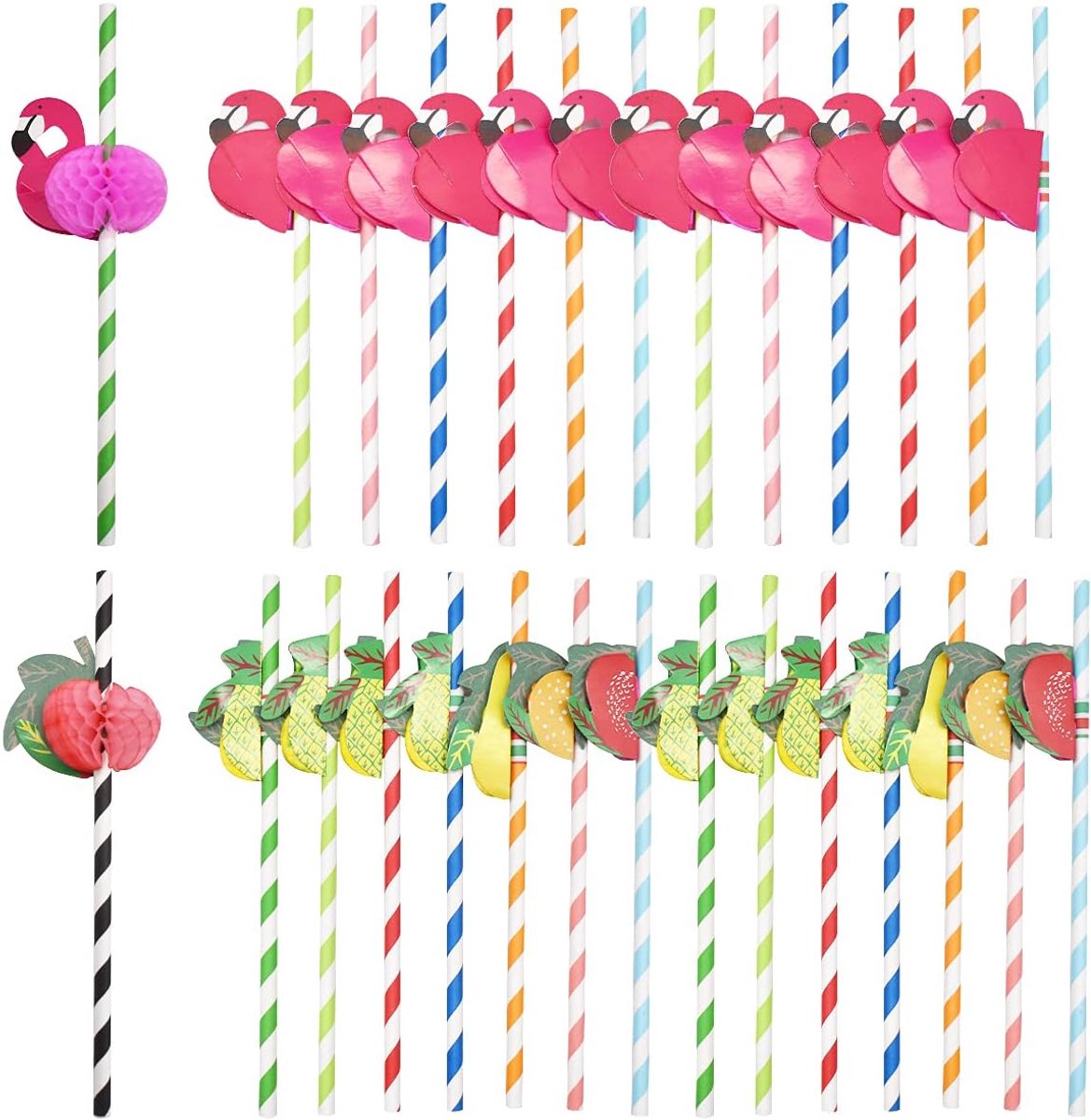 Rietjes,RoadLoo 100 Flamingo Papieren Rietjes Ananas Tropisch Rietjes Decoratief voor Verjaardag Bruiloft Helder Regenboog Multi Kleurrijk Gestreept Helder Regenboog Multi Kleurrijk Gestreept