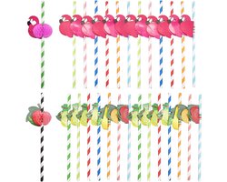 Rietjes,RoadLoo 100 Flamingo Papieren Rietjes Ananas Tropisch Rietjes Decoratief voor Verjaardag Bruiloft Helder Regenboog Multi Kleurrijk Gestreept Helder Regenboog Multi Kleurrijk Gestreept