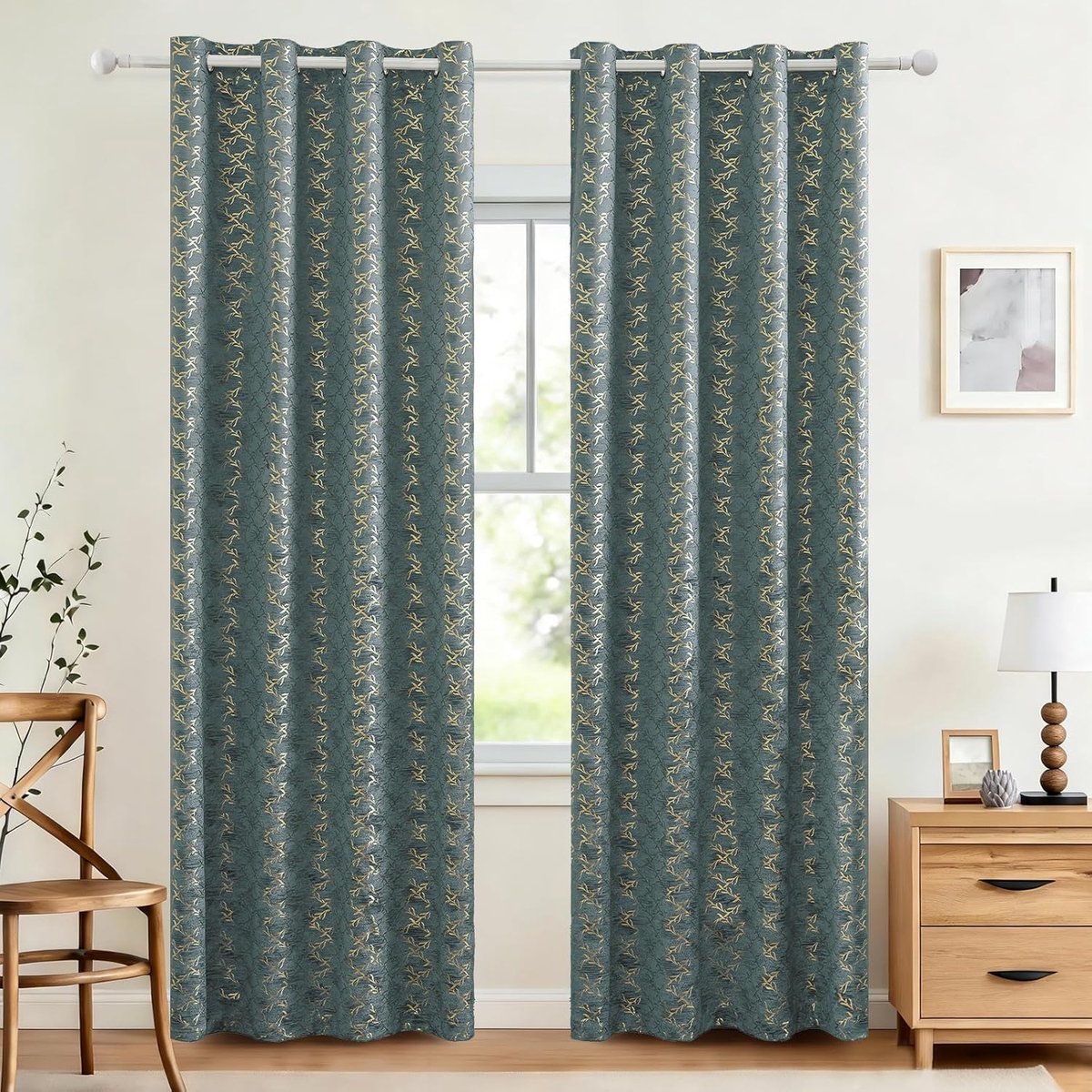 Set Van 2 Thermische Verduisterende Gordijnen, 140x225cm, Fluweel Warmte-Isolerende Gordijnen, Geschikt Voor Woonkamer Slaapkamer, Modern Design Met Oogjes, Donkergroen