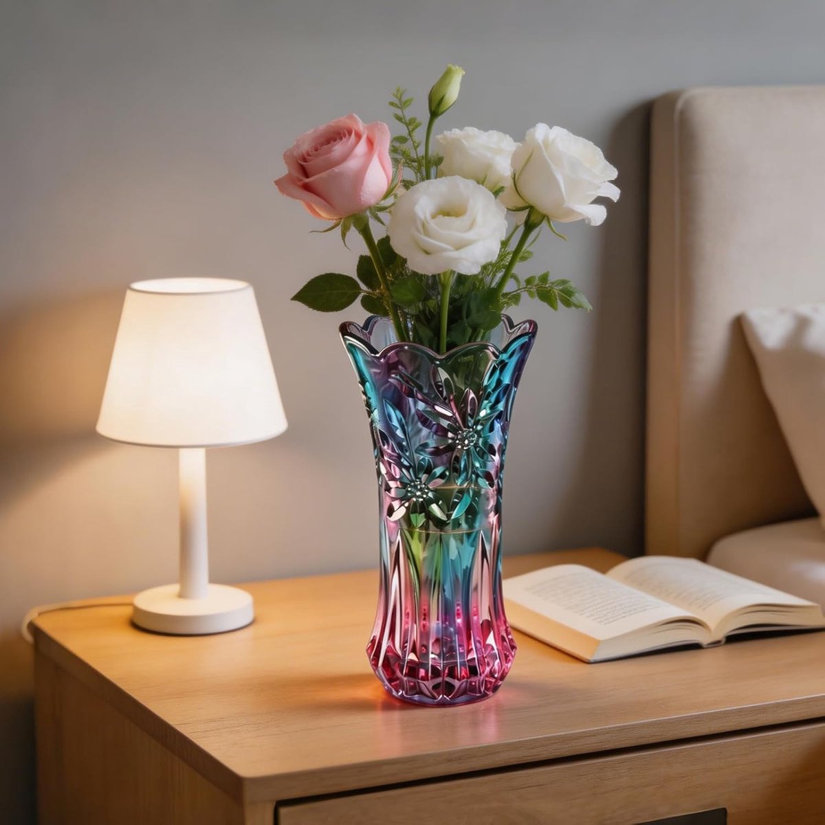 24 cm, glazen vaas, dikwandige tulpenvaas met 2,4 PFD, stabiele heldere glazen vaas als cadeau voor mama voor verjaardag, elegante tafeldecoratie voor bruiloften, woonkamer