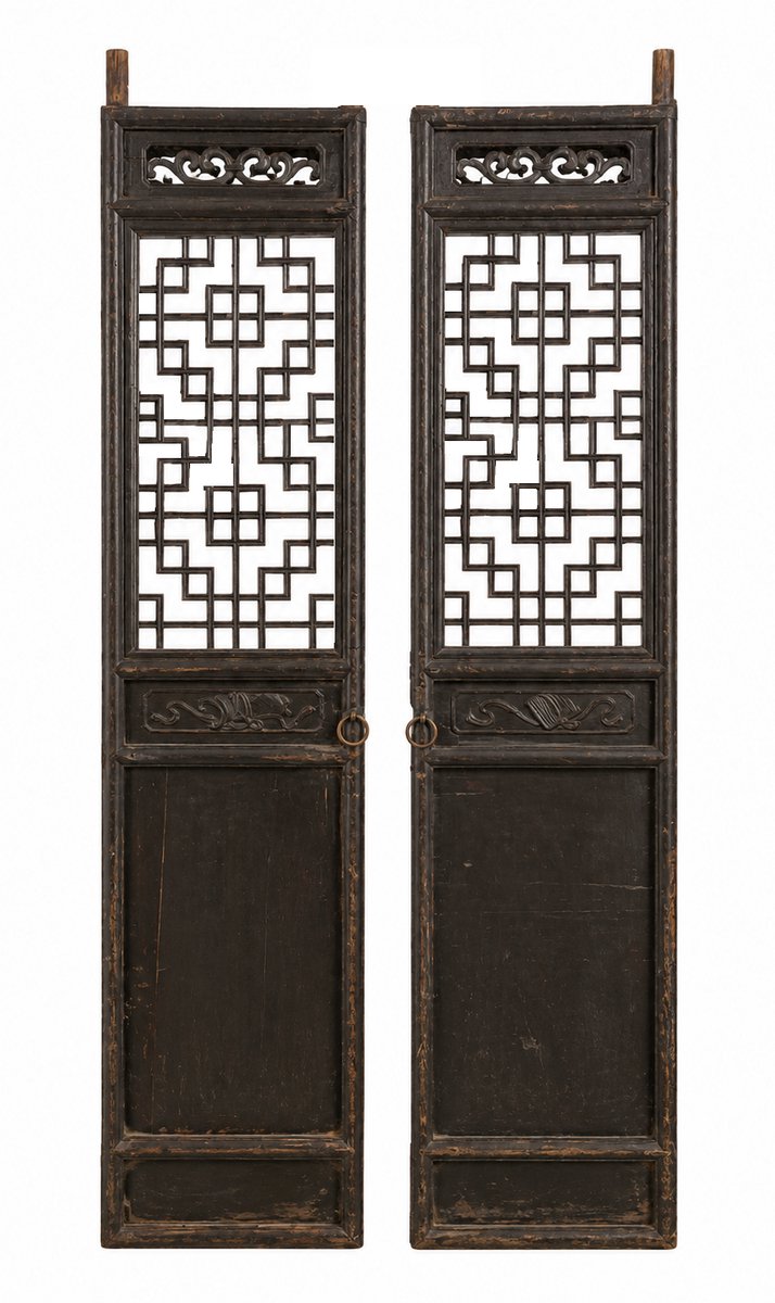 Fine Asianliving Antieke Chinese Deuren Handgesneden Set/2 B50xH234cm Chinese Meubels Oosterse Kast