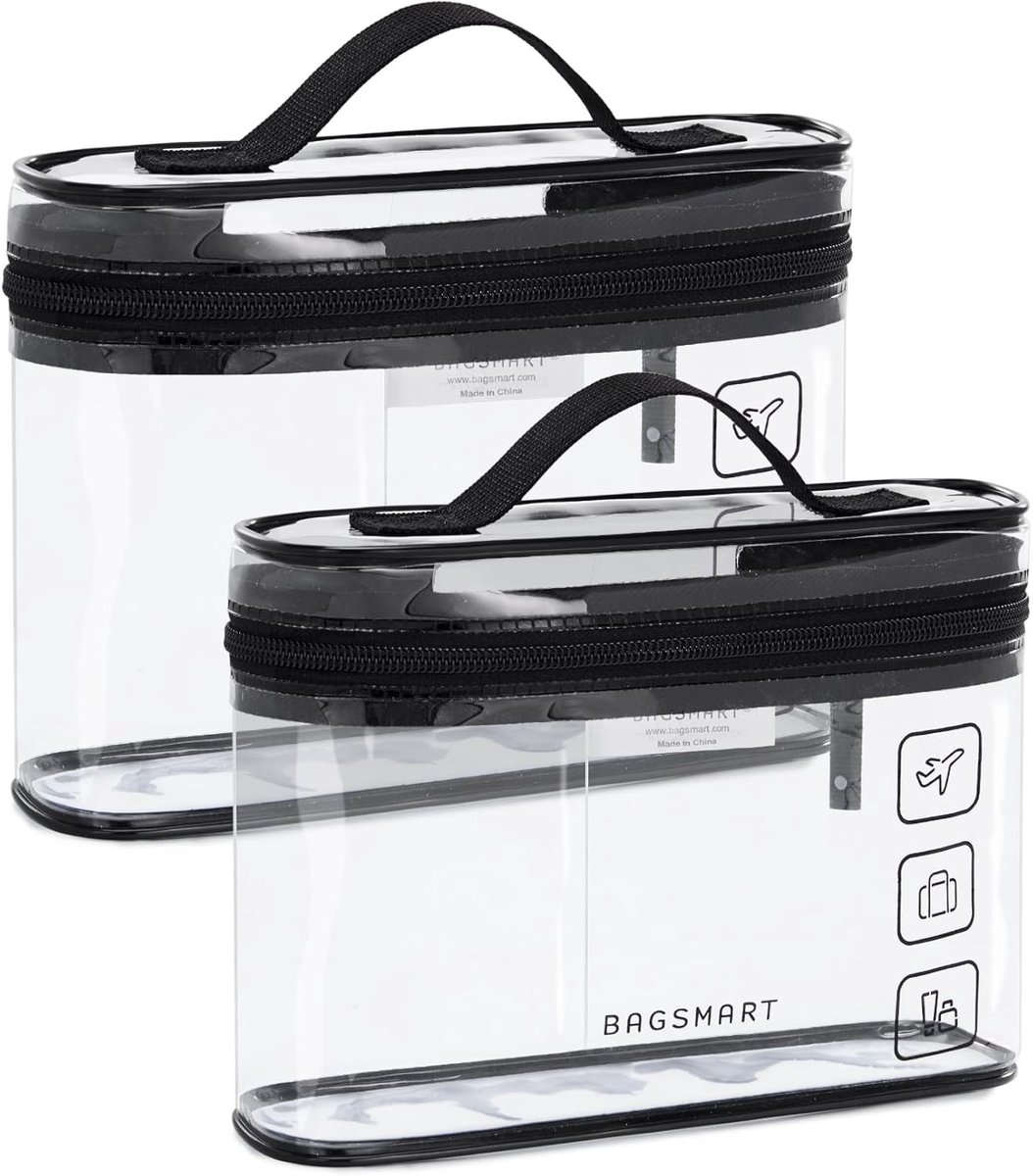 TSA-goedgekeurde toilettas set van 2, transparante make-up organizer, zwart, 1.6L, reisaccessoires en cosmetica-opbergtas