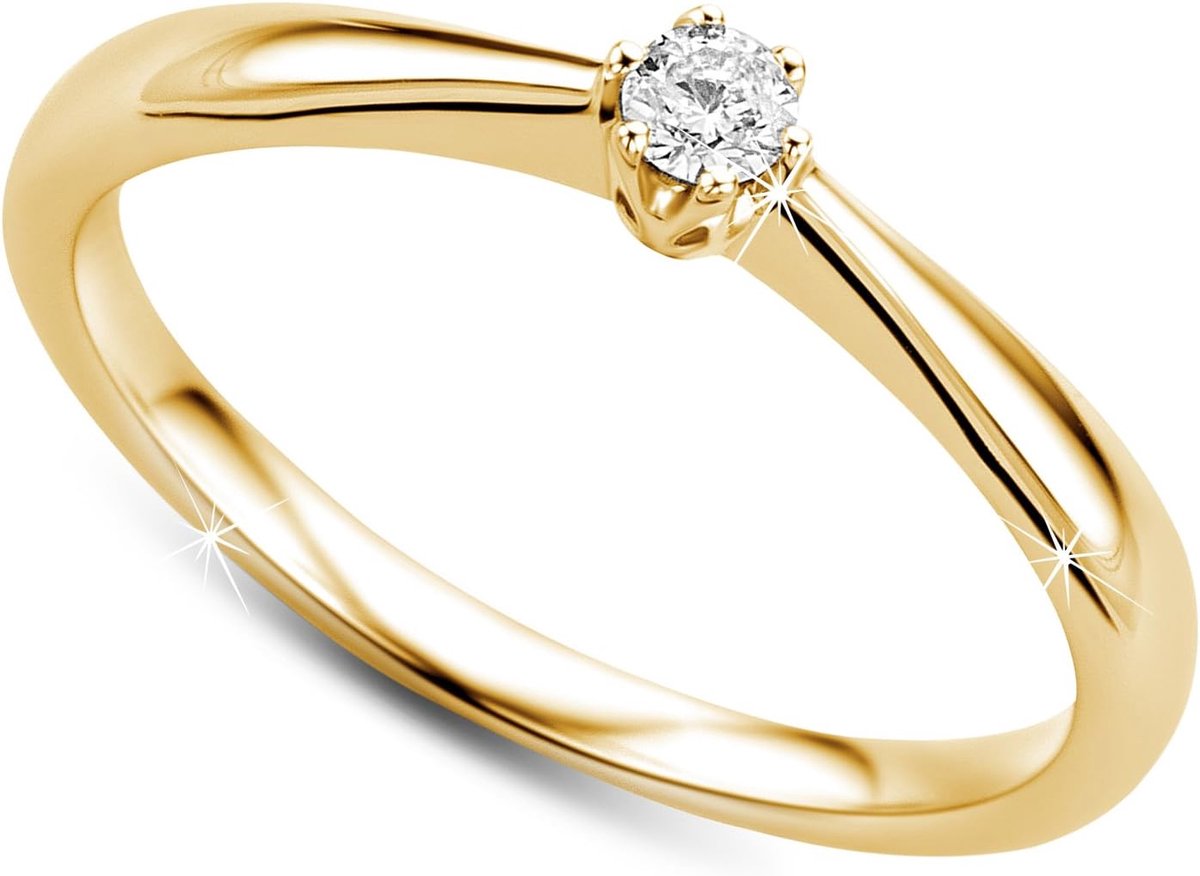 Verlovingsring voor dames, gouden solitaire ring, diamantring, 9 karaat (375), briljant witgoud/geelgoud, briljant van 0,09 crt witgoud/geelgoud, handgemaakt in Italië