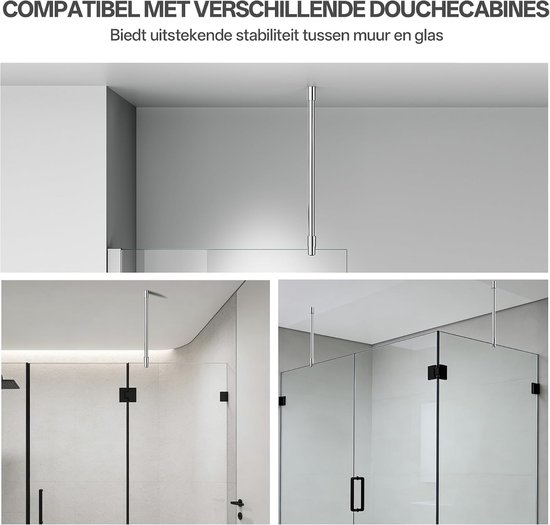 stabilisatiestang 564 mm, chroom - 304 roestvrij staal, plafond-glas montage, geschikt voor glas van 6-10 mm — afbeelding 5