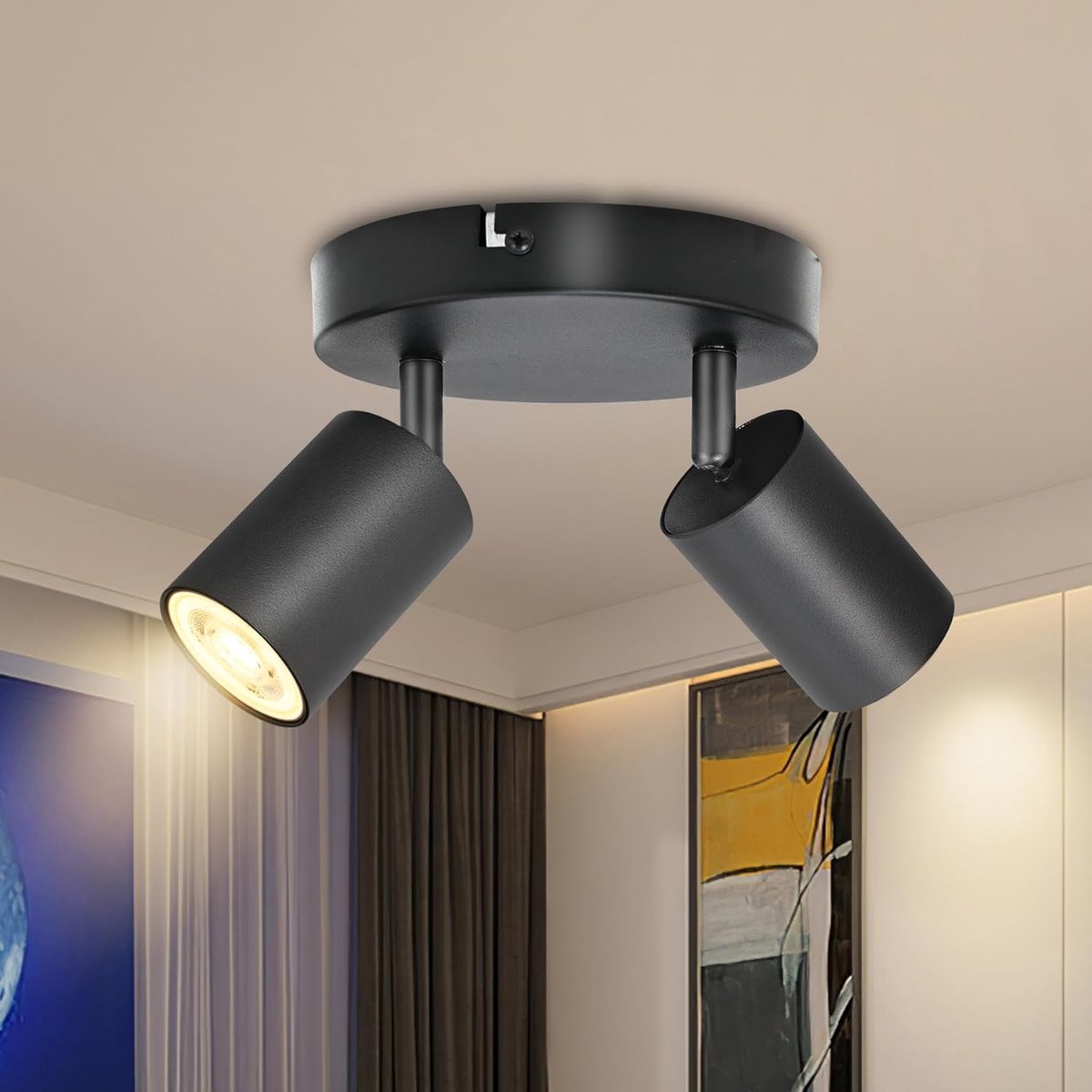 Plafondlamp, led, zwart, 2 spots, moderne plafondverlichting, 350 graden draaibaar, GU10, voor keuken, slaapkamer, zonder lampen