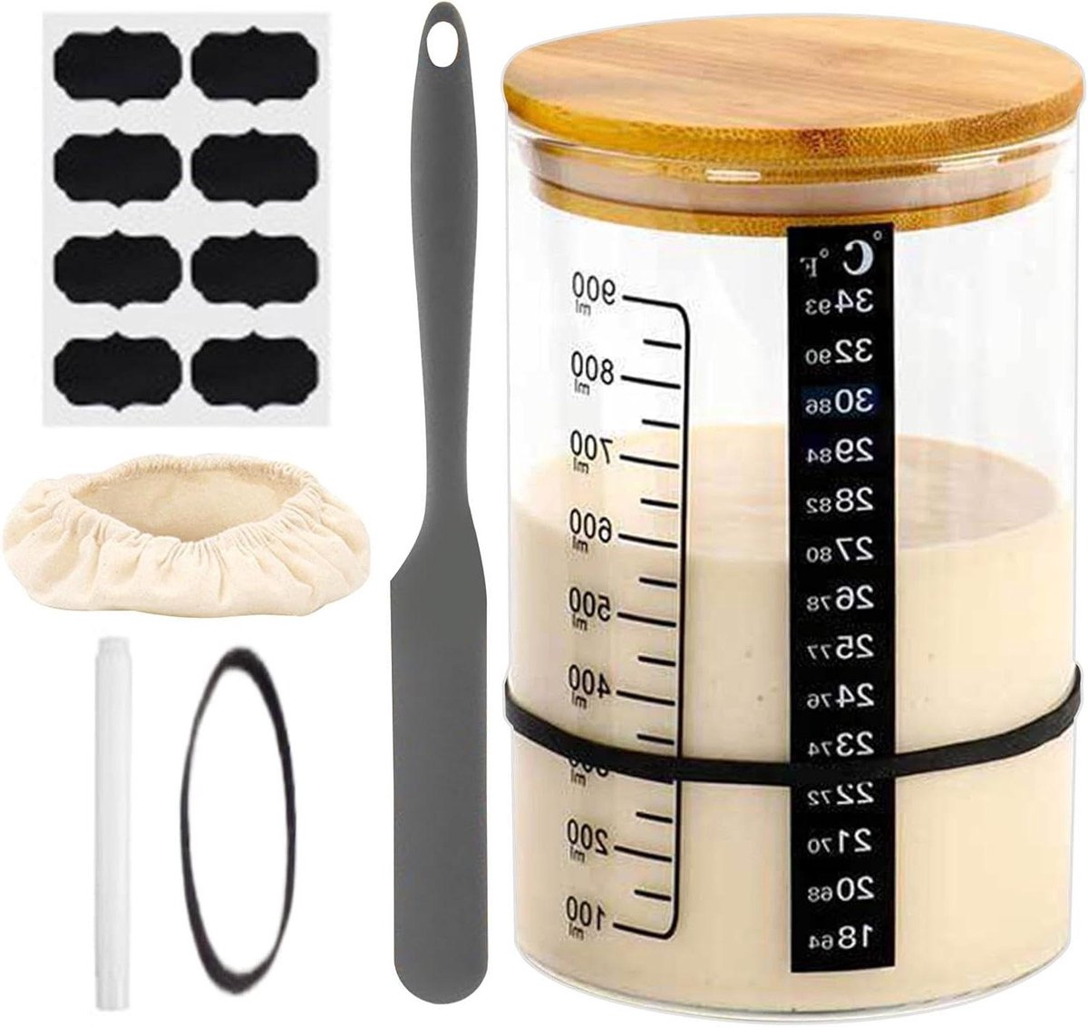 Zuurdesem Jar - Fermentatie Kit - Brood Bakken - Brede Mond - 232L x 167B x 131H cm - Natuurlijk