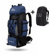 CarryQuest® 90L Hiking Backpack - Waterdichte Trekking Rugzak met Regenhoes, Heupgordel & Rugventilatie - Donkerblauw