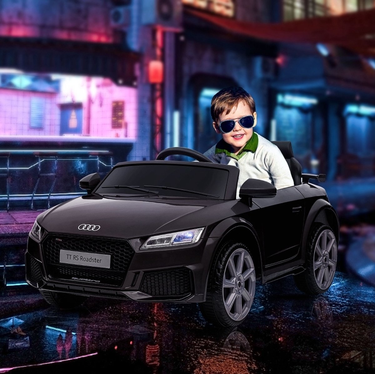 COVREO Audi kinderauto 102 x 60 x 44 cm zwart, kunststof met 2,4G afstandsbediening