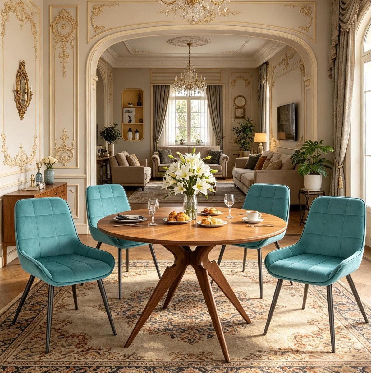 MIVRAY Eetkamerstoel Set Van 4 - Kuipstoel Met Armleuningen - Velvet - Turquoise