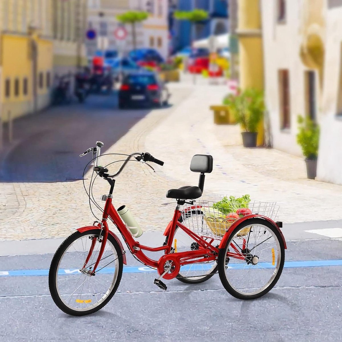 Opvouwbare Drie Wieler - Driewieler Fiets - Boodschappen Doen - Met Grote Mand - 24 inch - Rood