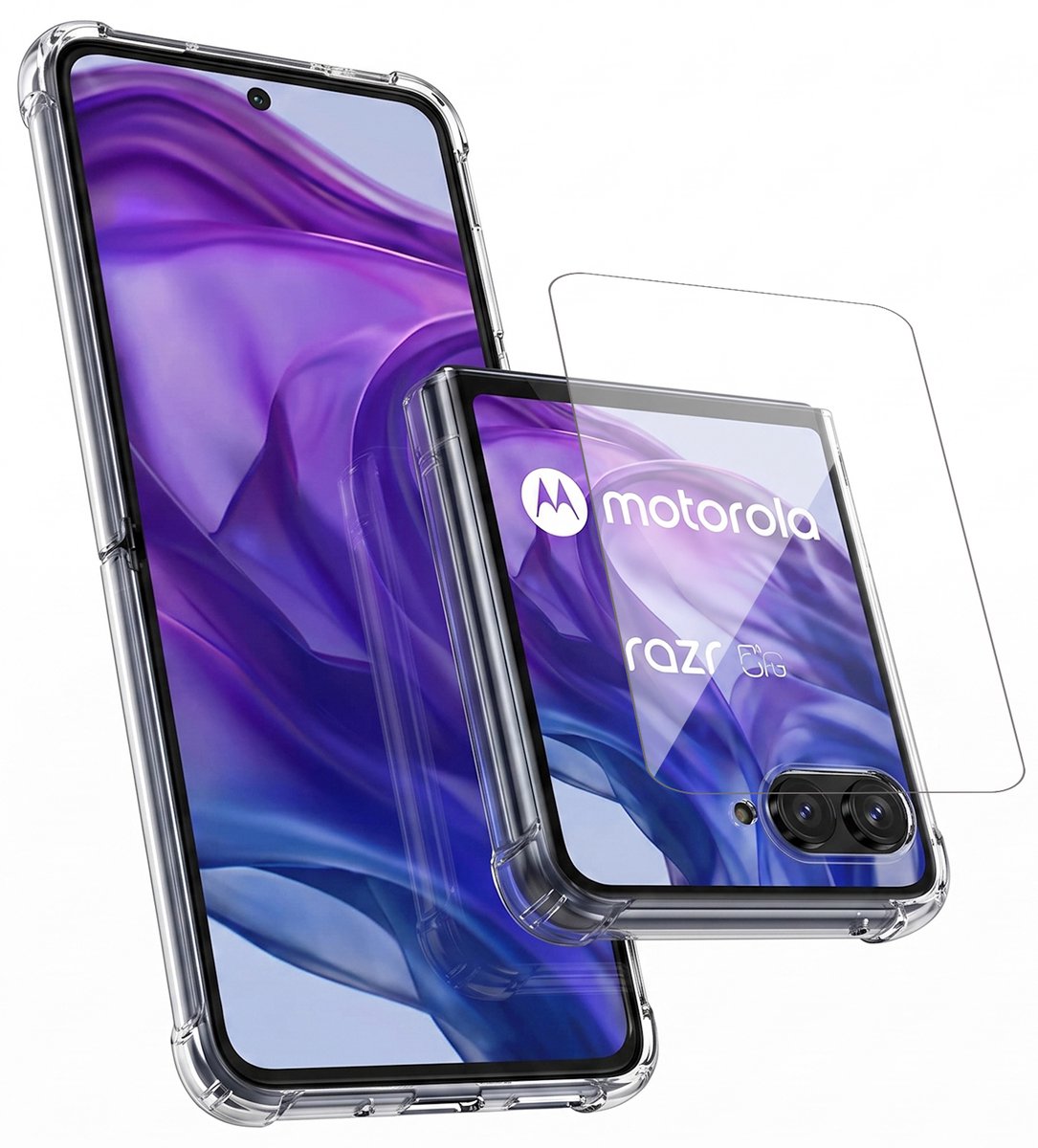 Hoesje geschikt voor Motorola Razr 70 Plus / 50 Ultra – CrystalClear Back Cover – Schokbestendig – Met Screenprotector Glas