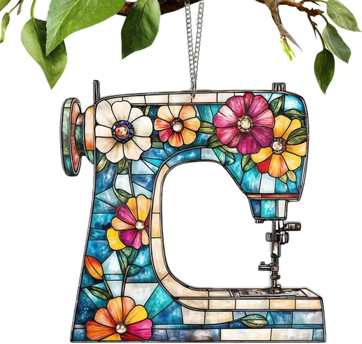 Naaimachine Zonnevanger - Raampaneel Hanger - Binnen Decoratie - Acryl Bloemenontwerp - 20 cm - Multicolor