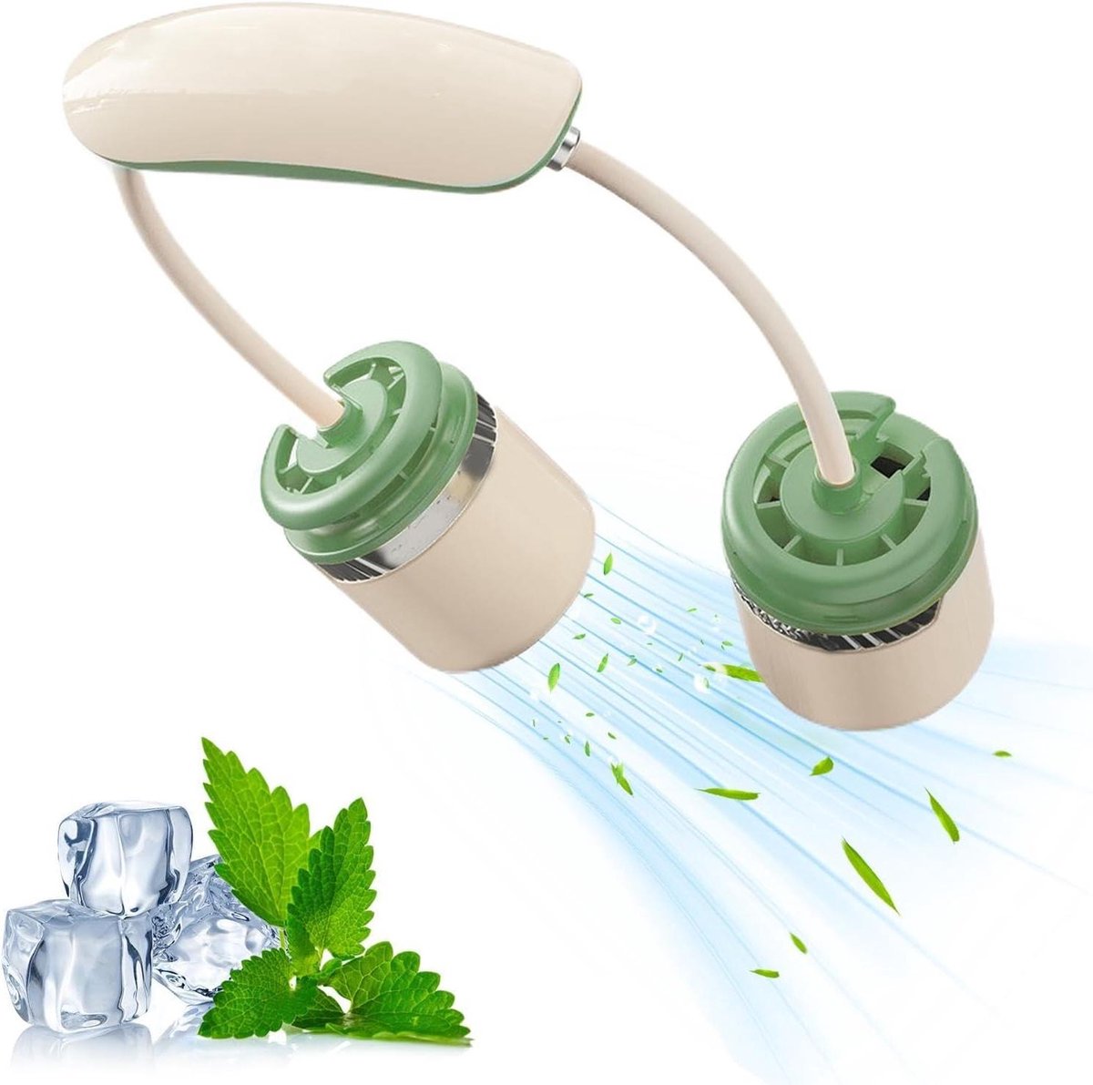Nekventilator - Draagbare Koeler - Persoonlijke Verkoeling - Handsfree Dubbele Luchtstroom - 285x53x195cm - Groen