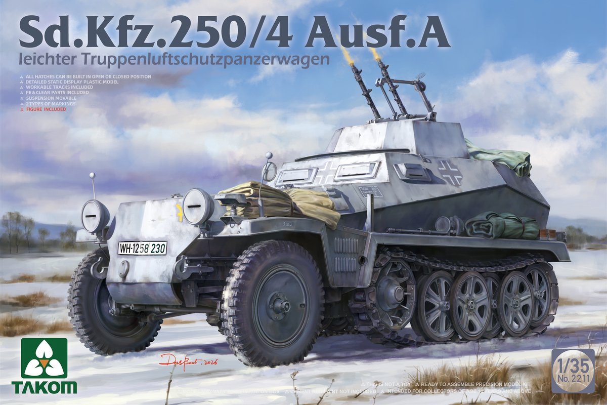 Takom Modelbouwpakket Militaire voertuigen - 2211 Sd.Kfz.250/4 Ausf.A Leichter Truppenluftschutzpanzerwagen - Duits Luchtafweer Pantserinfanterievoertuig Plastic - 1:35 - Modelbouw