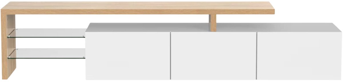 Happiq TV Wit - met LED - Afmetingen: 200 Cm - Verlichting, Glazen Plank, 3 Deuren en Opbergruimte, Modern Design - voor Woonkamer