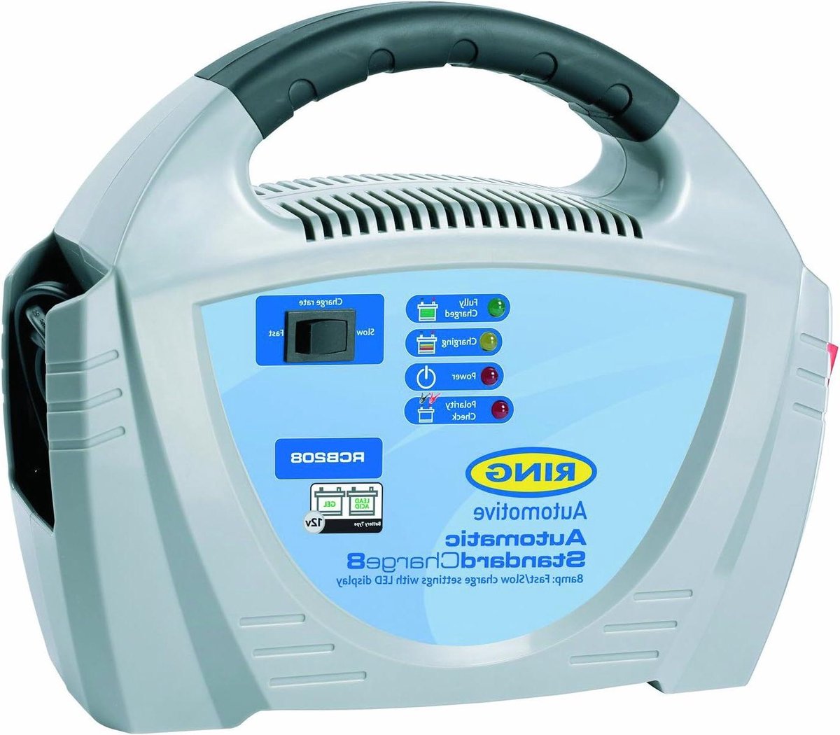 Auto Acculader - Batterijlader Voertuig - Motor Starten - Volledig Automatisch - 8 Ampère - Grijs