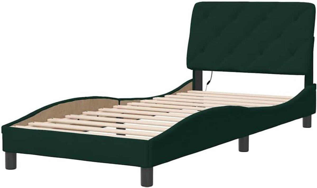 Bedframe met LED - Eenpersoonsbed Bedombouw - Ontspannen Slapen - Zacht Fluweel - 80x200 cm - Donkergroen