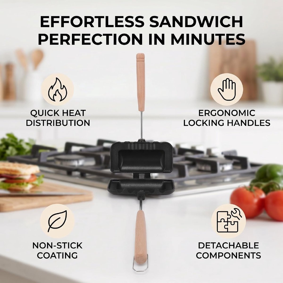 Gegrilde Kaasmaker - Panini Maker Tosti IJzer - Snelle Snacks Maken - Dubbelzijdig Non Stick