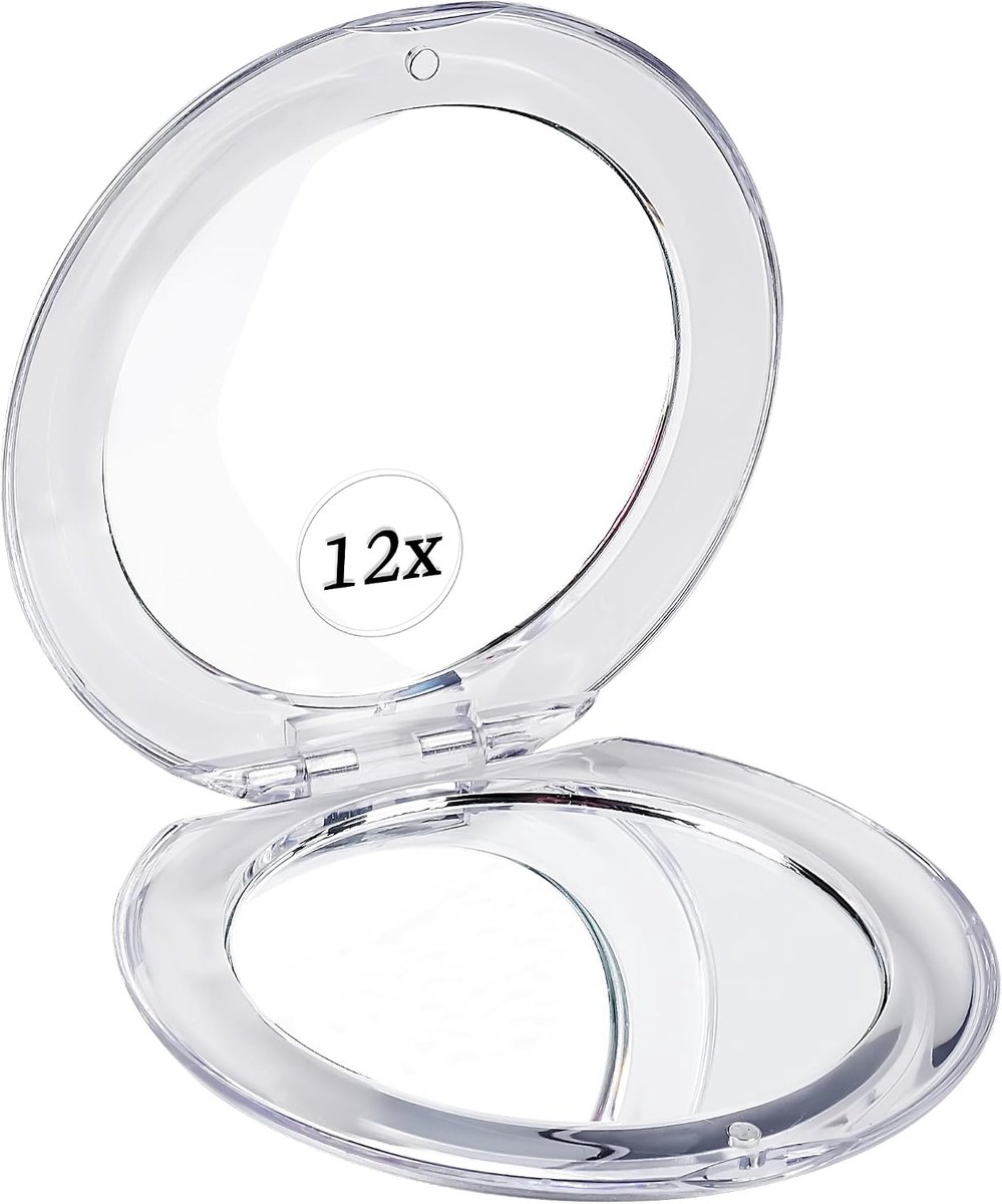 Kleine 12x vergrotende make-upspiegel voor op reis dubbelzijdig 12x en 1x opvouwbaar lichtgewicht draagbaar compact ontwerp ideaal voor handtas portemonnee of zakgebruik 8,4 cm