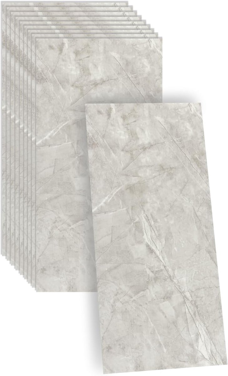 Zelfklevende spatwand voor keuken, wandtegels badkamer | Grijs, 10 stuks, 60 x 30 cm, marmer, keuken, badkamer, pvc-wandplaat voor interieurdecoratie