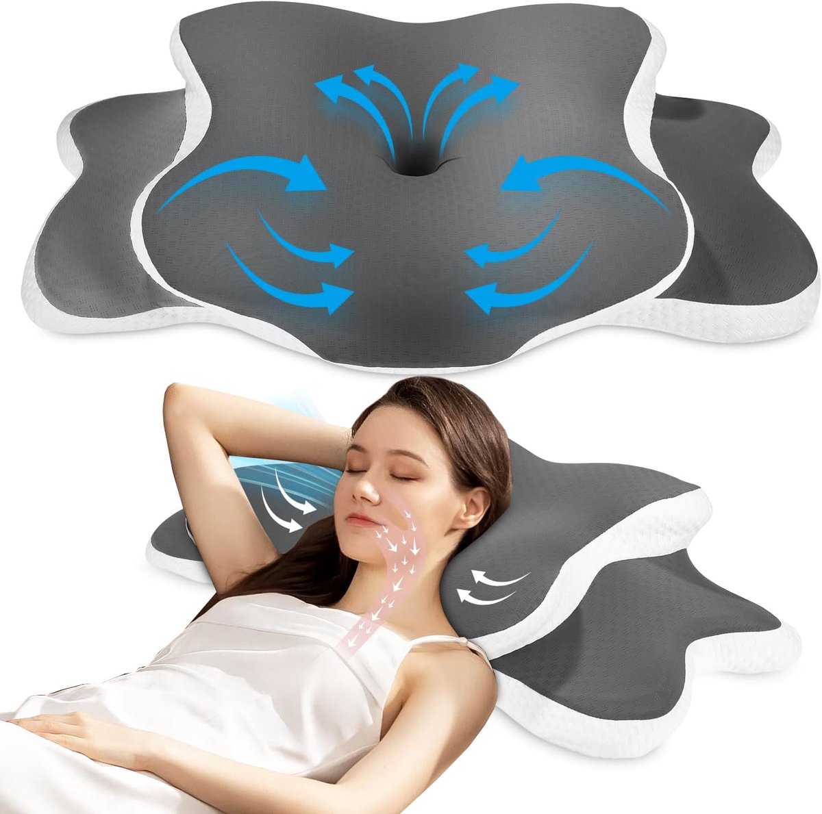 Memory Foam Kussen, Ergonomisch Neksteunkussen, Hoofdkussen, Zij- en Rugslaapkussen, Neksteunkussen voor Zij-, Rug- en Buikslapers