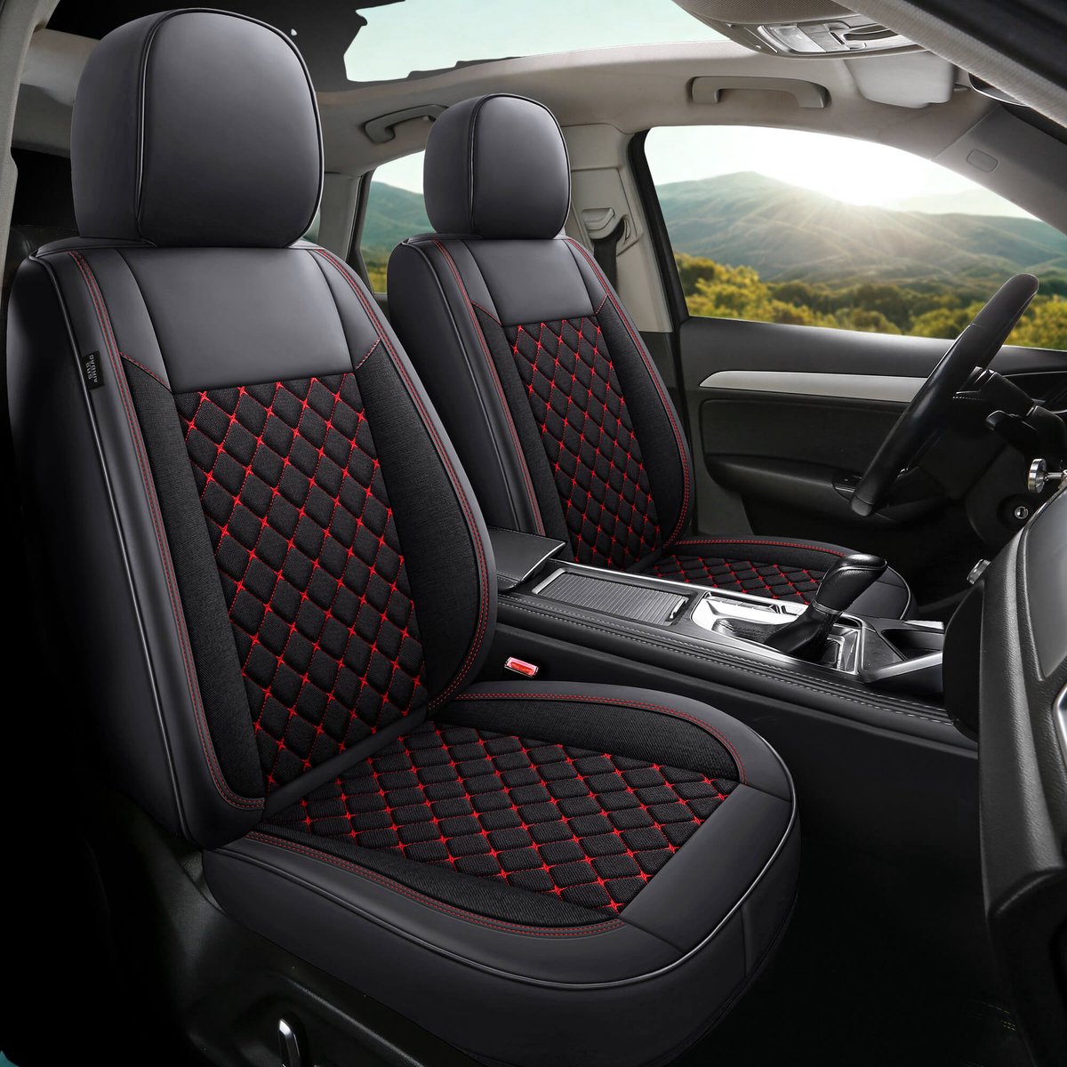 Autostoelhoezen voor Audi A8 D3 | Set van 2 | Hoogwaardig Kunstleer (Skai) | CLS901 | Zwart met rode stiknaden