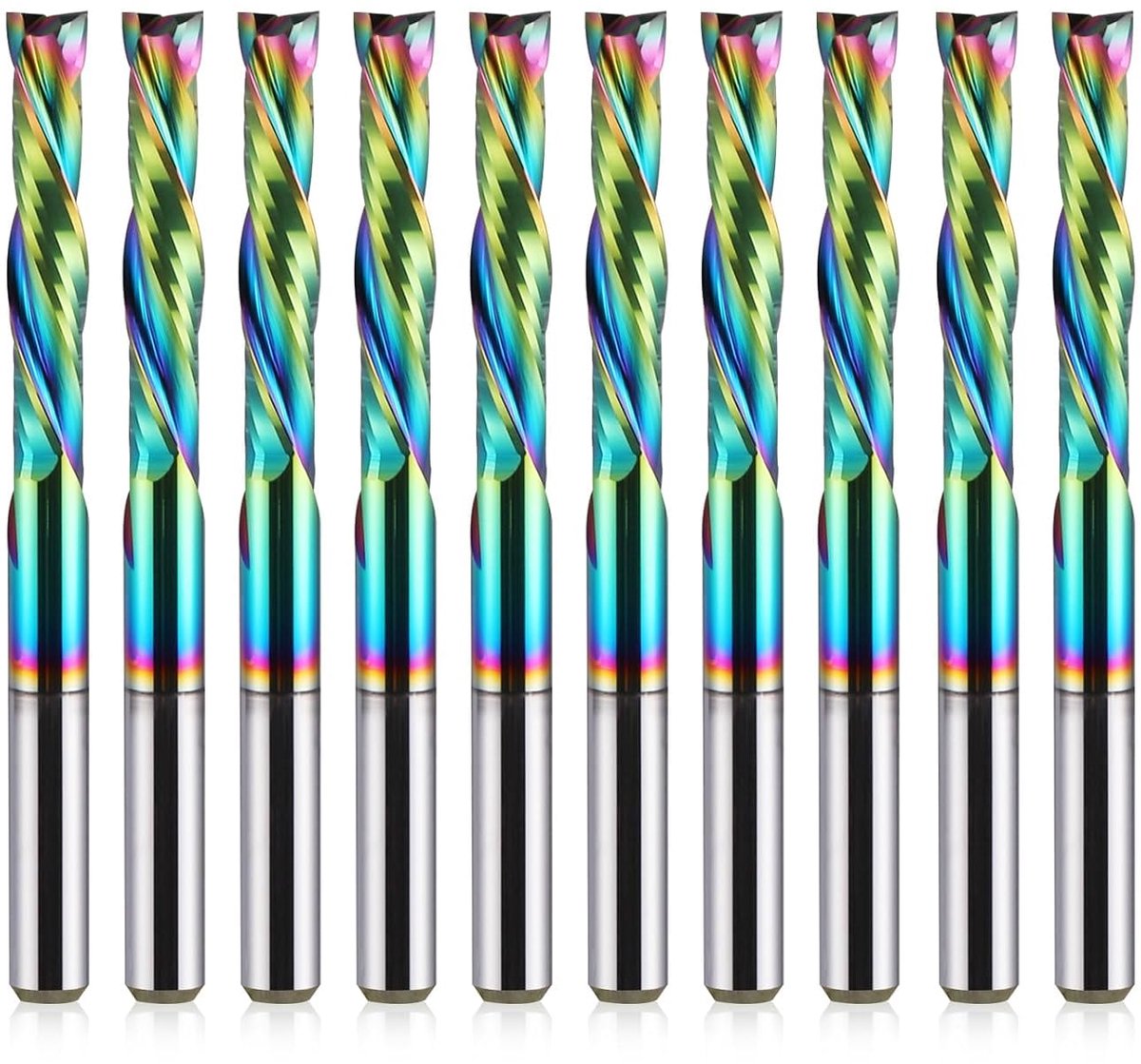 UP-down-snede, 2 fluiten, spiraalcarbide freesgereedschap, CNC-frees, compressie, houten schachtfrees, 1/8 inch schacht, 1/8 inch snijdiameter, 17 mm CEL (3.175×3.175×17mm)