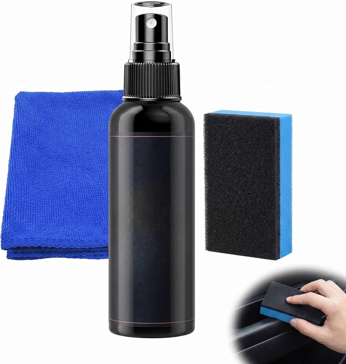 SnelShoppen - Kunststof Verzorging Auto Set 120ml - Kunststof Opfrisser Binnen en Buiten incl. Spons & Doek - Effectieve Kunststof Reiniger voor Auto,
