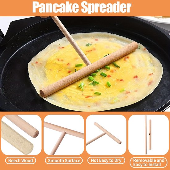 5 stuks pannenkoekenverdeler, 9 cm/12 cm/18 cm T-vormige deegverdeler, 30 cm pannenkoekenspatel, spatel schuiver van beukenhout, voor thuis, keuken, bakken, koken, bakgereedschap — afbeelding 2