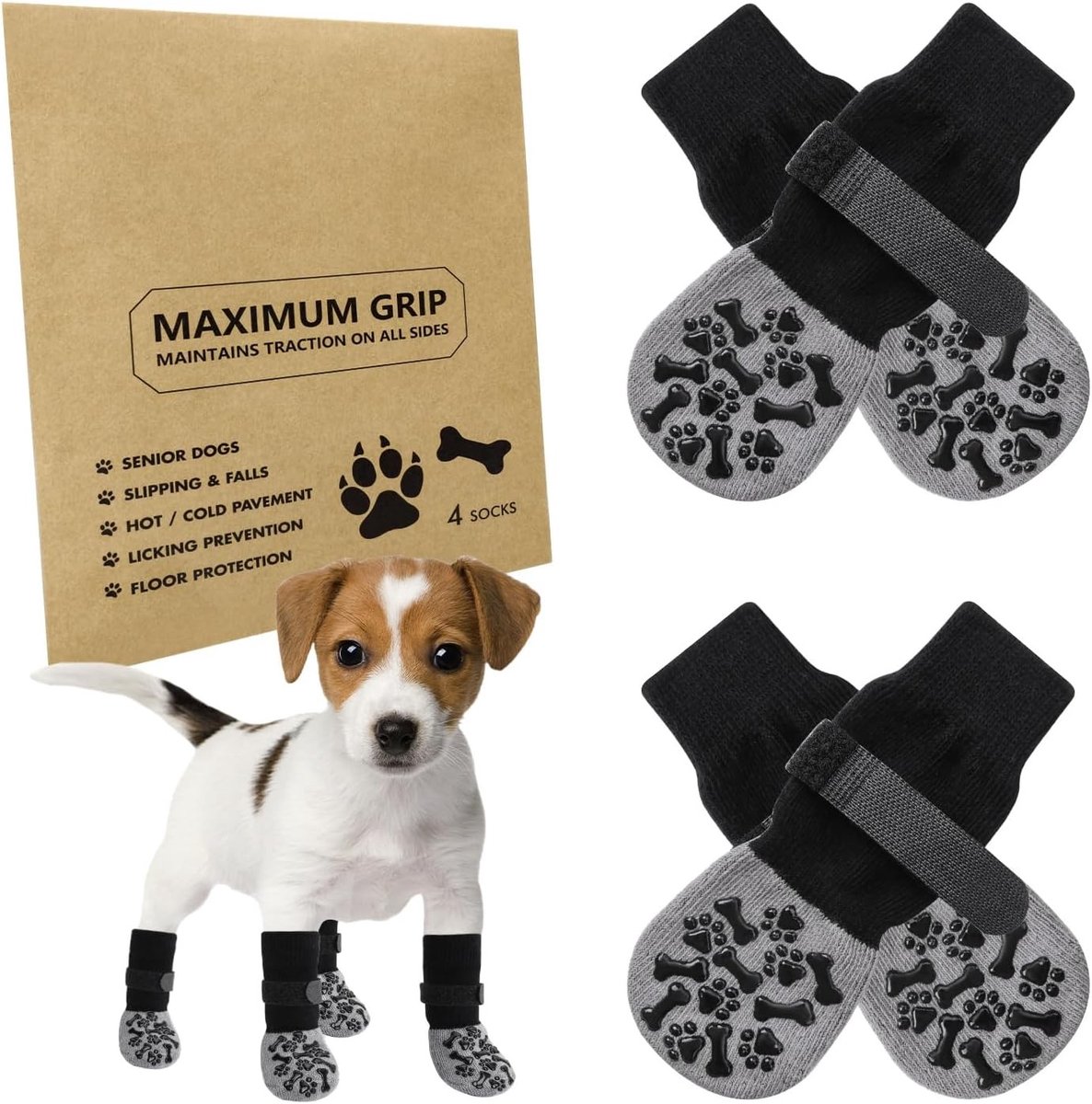 Honden sokken set van 2, antislip bescherming voor pootjes met verstelbare sluiting, ideaal voor binnen en buiten gebruik om lekkages op houten vloeren te voorkomen