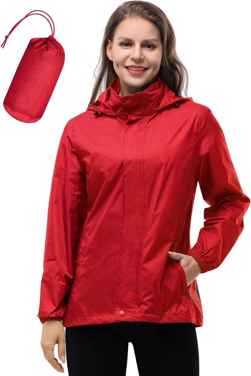 33,000ft Waterdichte opvouwbare regenjas met capuchon voor dames, lichtgewicht, ademende windjas, fietsjas voor vrouwen, fiets-, sport-, outdoorjas