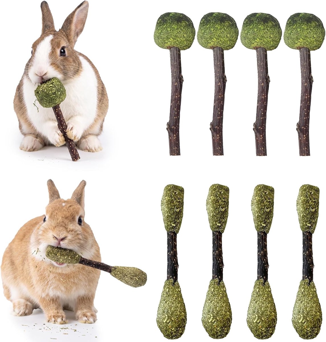Speelgoedset, natuurlijk haas kauwspeelgoed met Timothy hooisticks en grastaart, cavia-accessoires voor tandverzorging, hamsterbezigheid en knabbelplezier voor kleine dieren