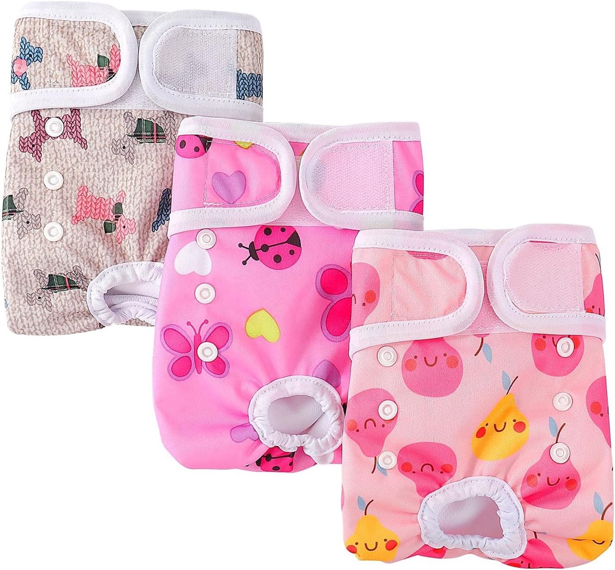 Luiers voor Vrouwelijke Honden, Wasbaar, Verpakking van 3 Stuks, Herbruikbaar, Broekjes voor Hond, Vrouwelijke Warmte, Onderbroek Honden, Zeer Absorberend, Roze Bloem